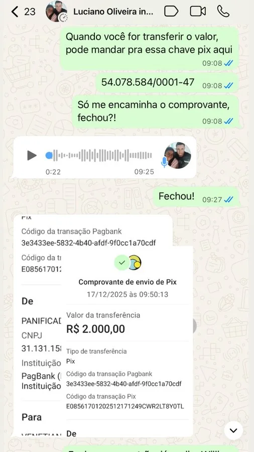 Comprovante de pagamento R$2.000